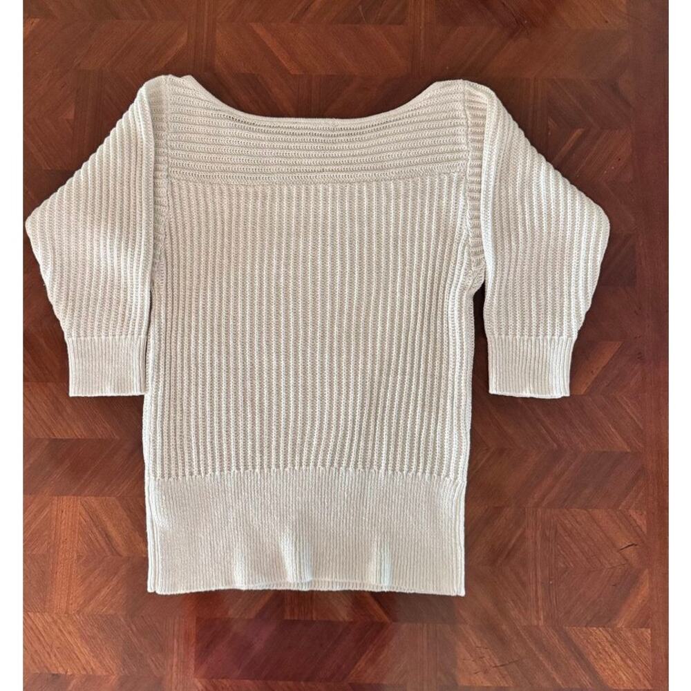 White House Black Market Cream Ribbed Tunic Sweater Metallic Thread Women’s M - Picture 5 of 11